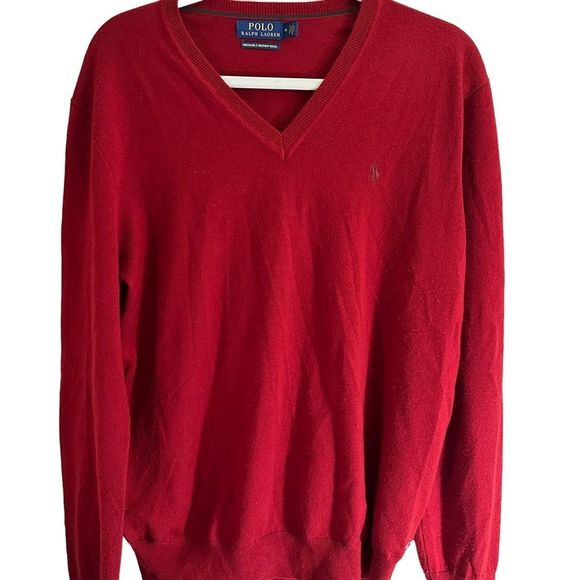 Polo Ralph Lauren Red Merino Wool V-neck Sweater - Medium - Picture 2 of 8